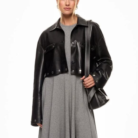 Nanushka Black Faux Leather Moto Jacket MEDIUM Cropped Oversized Designer $625 - Picture 1 of 15